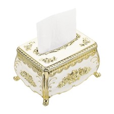 7.3 x 5.3 x 4.1" Luxurious European Style Rose Tissue Box Gold White