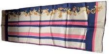 Vintage Women Baar Beards Silk Hand Rolled Navy Pink Scarf 15x44"