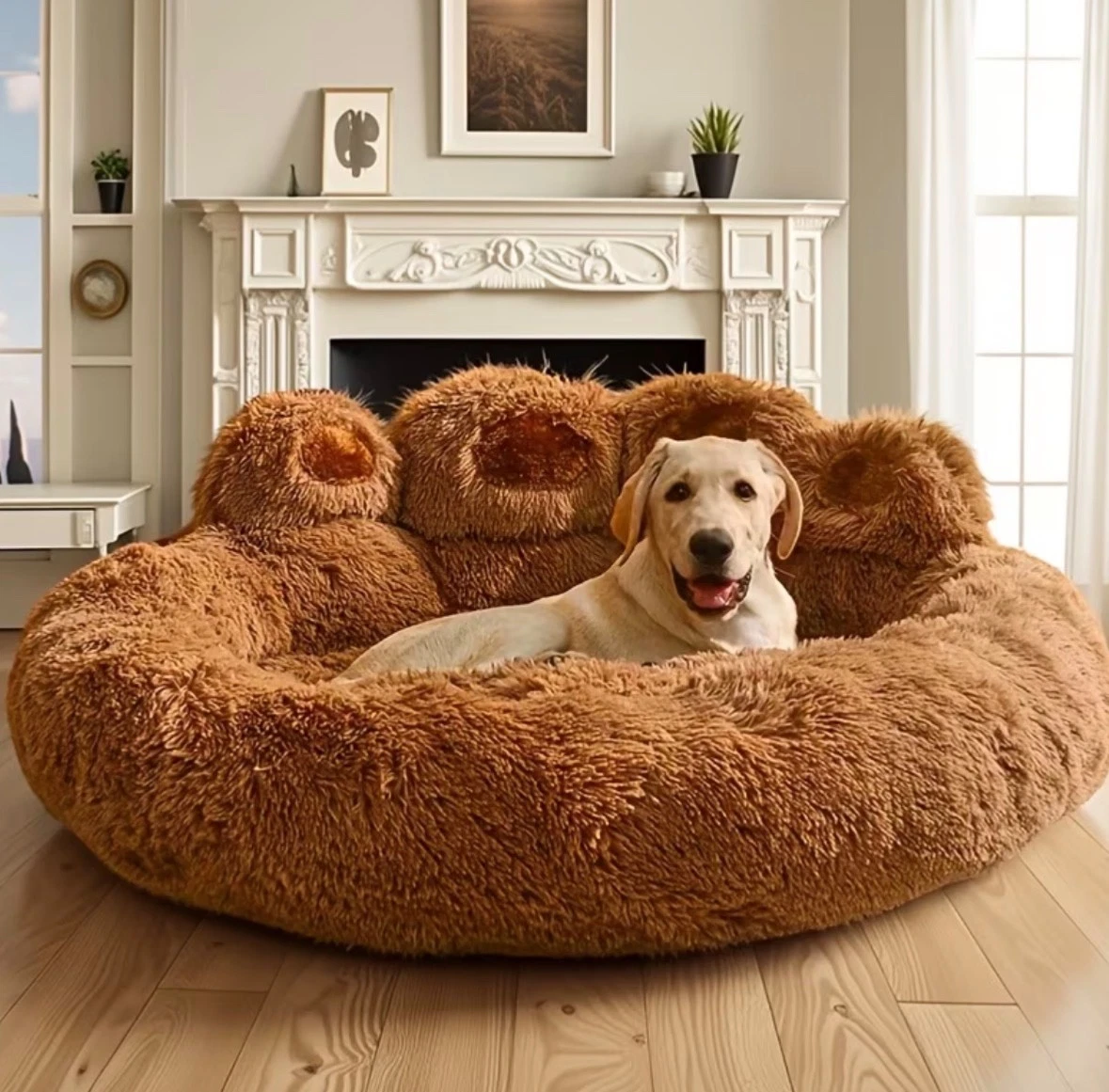 Thickened Plush Bear Paw Pet Bed for Dogs & Cats, with Non-Slip Bottom,Soft Warm
