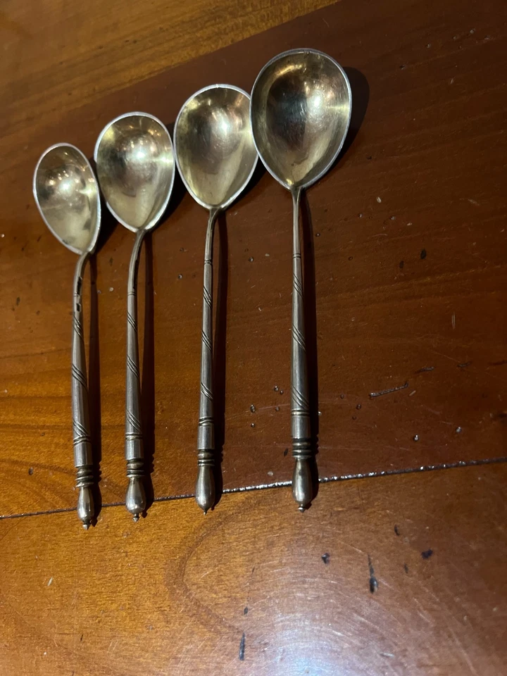 4 CUILLERES A CAVIAR RUSSE EN ARGENT MASSIF NIELLE 19 EME/ POINCON 84 - Photo 2/4
