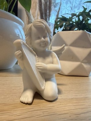 Rosenthal Engel mit Harfe   Bisquitporzellan weiß matt   9 cm   Studio-Linie