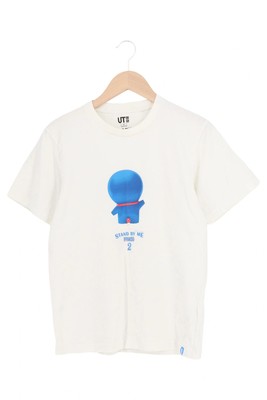 UNIQLO Damen T-Shirt Weiß Gr. 36/S Doraemon Grafik Print Kurzarm