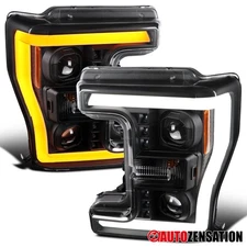 Fit 2017-2019 Ford F250 F350 F450 Black LED Bar Projector Headlights Lamps 17-19