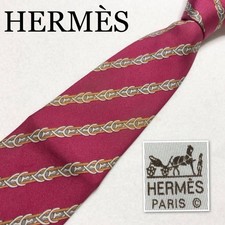 Excellent condition HERMES Tie Regimental Stripe Belt Metal Silk 100 Made in Fra