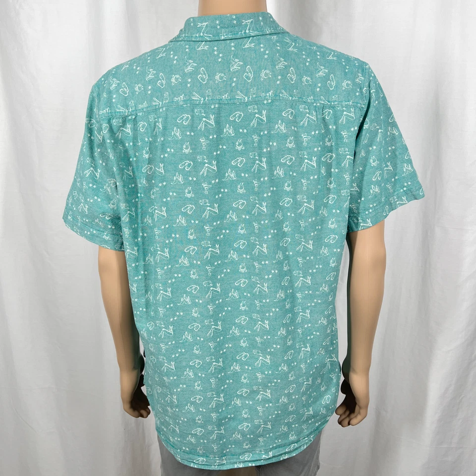 Modern Amusement Men’s XL Green Blue Outdoor Print Short Sleeve Button-Up Shirt - Image 4 of 4