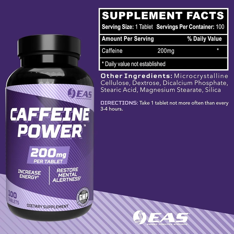 EAS Caffeine Power 200mg | Suplemento de comprimidos | 100 unidades (pacote com 1)  - Imagem 2 de 4