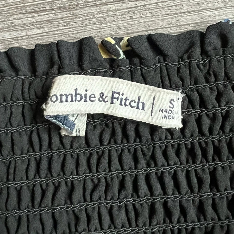 Abercrombie & Fitch Black Floral Smocked Midi Skirt Ruffle Pencil Skirt Size S - Image 4 of 4