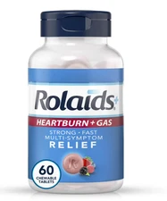 Rolaids Advanced Antacid Plus Anti Gas Tablets Mixed Berry 60 Count