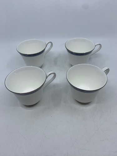 8pc Royal Doulton Atlanta Blue Silver Greek Key Cup & Saucers- Svc for 4 - Picture 4 of 10