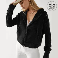AIo Yoga Women's Waffle Hoodies Cardigan Zipper Long Sleeved Tops Autumn Wear