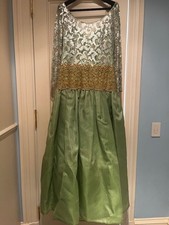 Last Call Mother of the Bride Gown Celadon Green Moire Silk Sequin  Gold 12 