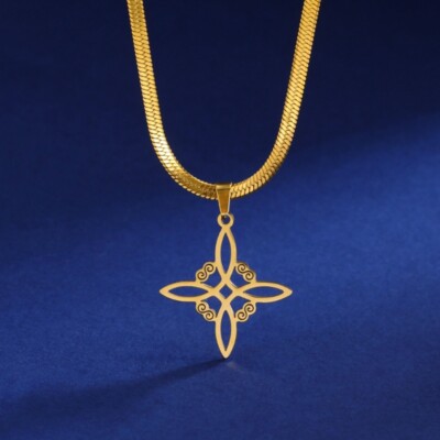 Stainless Steel Necklace Trend Witch Knot Pendant Necklace Men Women