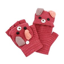 Unisex Warm Soft Winter Knit Gloves for Kids Boys Girls Glove 4-9y wine Red