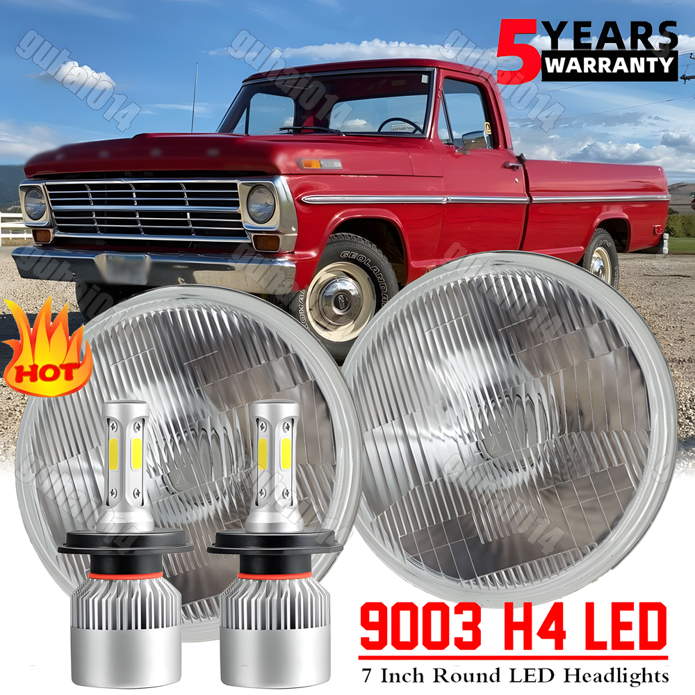 For 1969-1978 Ford F100 F150 F250 Pair 7inch Round LED Headlight Halo Hi-Lo Beam
