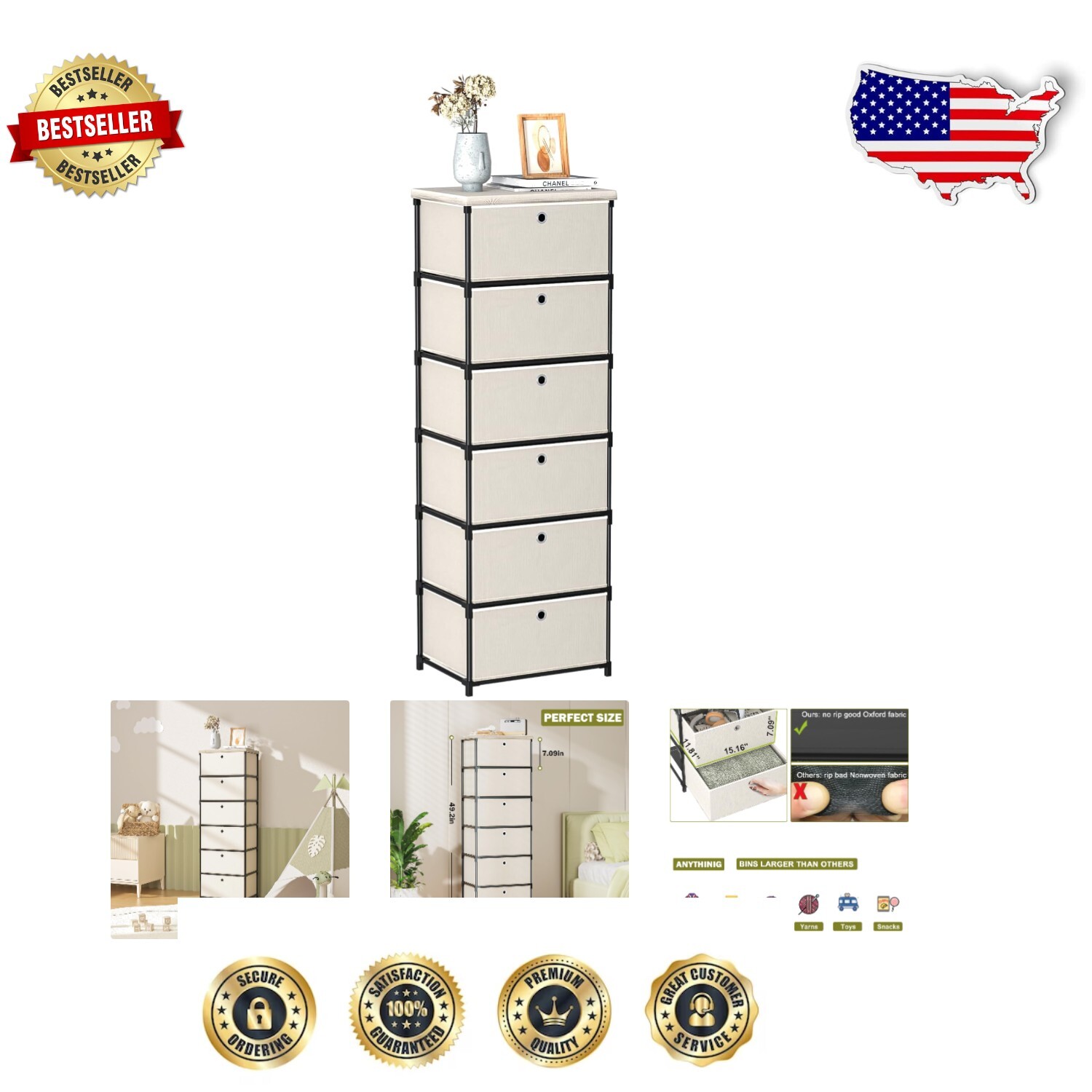 Lightweight 6-Drawer Chest of Drawers - Chic Fabric Dresser for Easy Storage