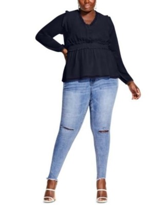 MSRP $75 City Chic Plus Size Ruffled Peplum-Hem Top Blue Size 22W