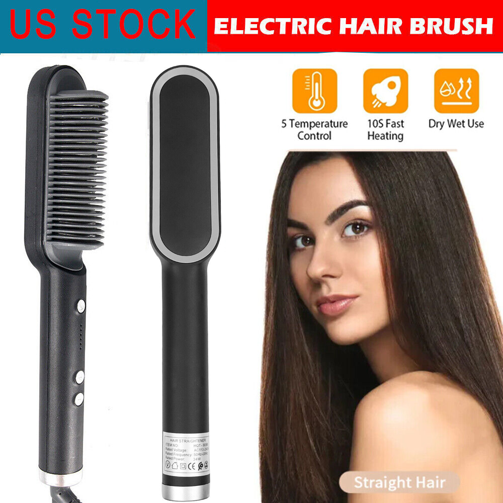Hair Straightener Brush Straightening Curler Hot Comb Electric