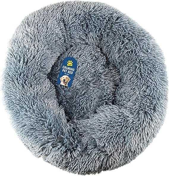 Pet Dog Plush Donut Puppy Bed Soft Comfy Fluffy Round Calming Washable Cat Beds