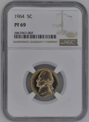 USA 1964 Jefferson Nickel 5c - NGC Graded PF 69 - Beautiful Modern Proof Coin
