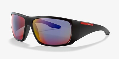 PRADA LINEA ROSSA 04VS Matte Black/Grey Blue Red Mirrored (1BO-9Q1) Sunglasses