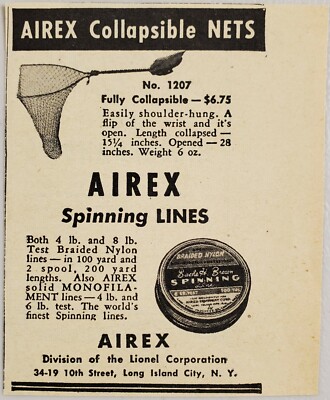 1949 Print Ad Airex Fully Collapsible Fishing Nets Lionel Long Island City,NY