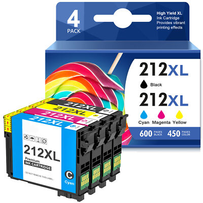 4PK 212XL Ink replacement for Epson 212 Workforce WF-2830 XP-4105 Printer