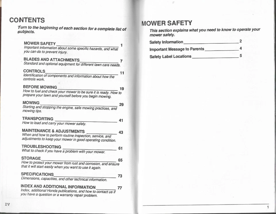 Роторная газонокосилка Honda Harmony HRM215 номер Руководство пользователя 31VEZA00 1991 - Изображение 2 из 3