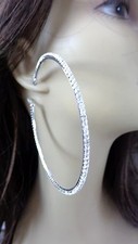 LARGE 4 INCH HOOP EARRINGS CRYSTAL RHINESTONE HOOP EARRINGS GOLD OR SILVER TONE