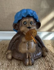 Vtg Hand Painted Monkey Blue Bonnet Pacifier 7 X 7 X 9.5” Kimble Mold Corp 1985