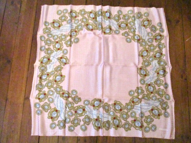 CHANEL Vintage Jewerly Print Pink Silk Scarf BNIB
