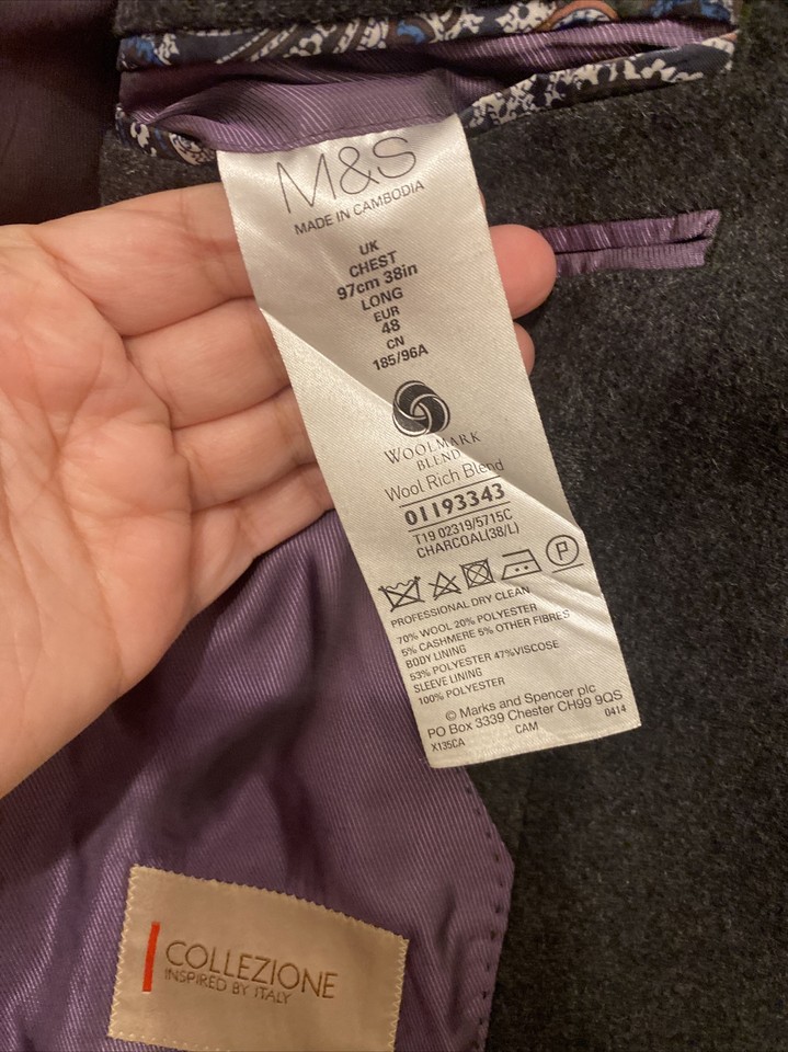 Mens M&S Smart Blazer Jacket Charcoal 38" Long Wool Blend eBay