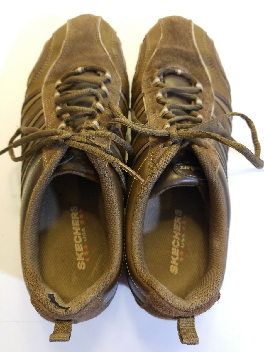 SKECHERS Brown SUEDE LEATHER LACE UP FASHION SNEAKERS SHOES 