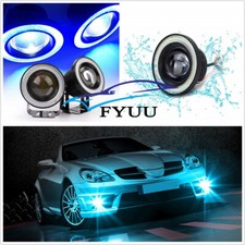 1 Pair Car 3.5" Round COB LED Angel Eyes Halo Ring Projector Fog Lamp + Bracket