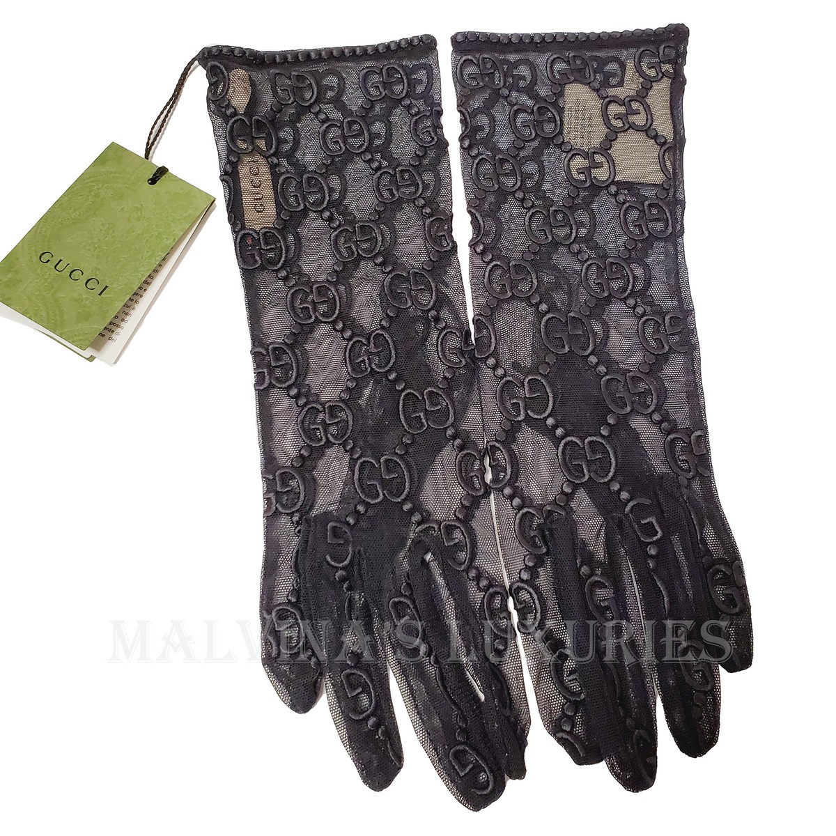 GUCCI　手袋 GUCCI GLOVES 787379 BLACK TULLE w GG LOGO MOTIF EMBROIDERY