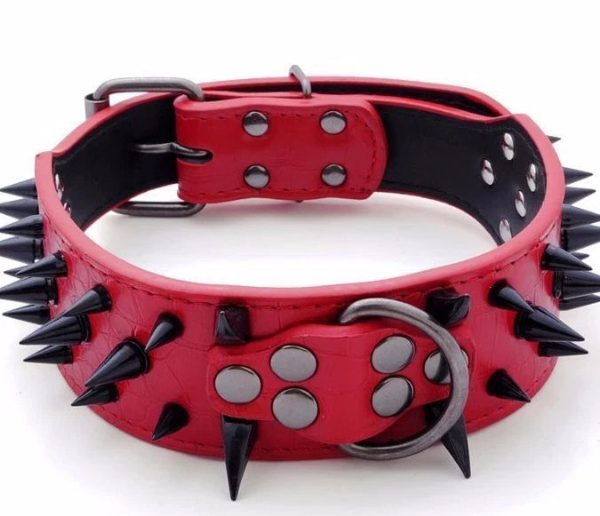 RAZOR SHARP Spiked Studded Rivet PU Leather Dog Pet Puppy Collar 2" Large BLACK - Image 4 of 4