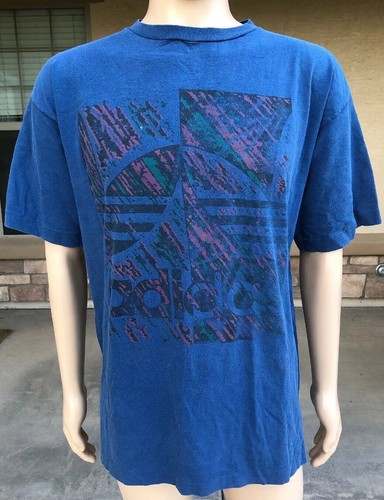 Vintage 90s Adidas Trefoil Big Logo T Shirt USA Made Size XL Single Stitch by Adidas, Size XL, $24.95