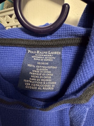 Polo Ralph Lauren Thermal Hoodie Men's Medium Blue Cotton Waffle Knit Sleepwear - Picture 4 of 4