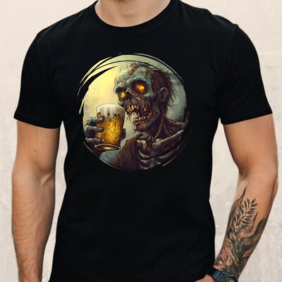 Mens Zombie Beer Print Cotton T-Shirt Size XS to 5XL