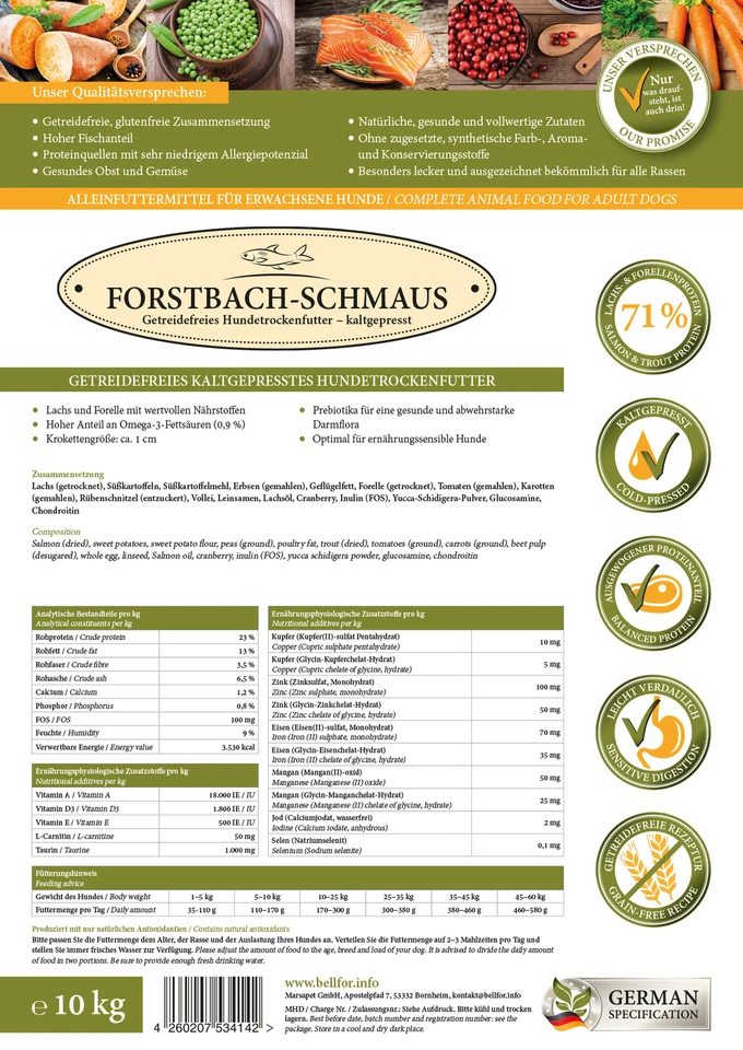 Bellfor Hundefutter Trocken Getreidefrei Lachs Forelle Forstbach-Schmaus 10 kg - Bild 3 von 4