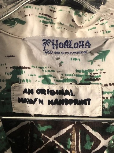 Camicia vintage STAMPATA A MANO HOALOHA hawaiana Aloha Tapa TIKI HAWAII SURF ANNI 60 - Foto 2 di 15