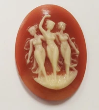 3 VINTAGE DANCING 3 LADIES MUSES GRACES 40x30mm. OVAL CARNELIAN RESIN CAMEOS 164