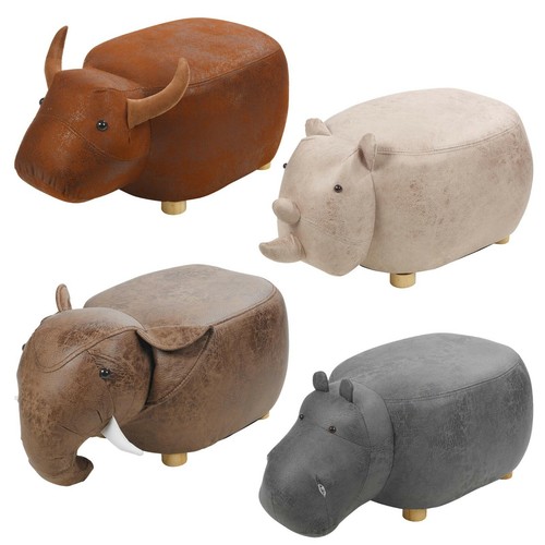 Animal Shaped Footstool Storage Ottoman Padded Soft Pouffe Cushioned
