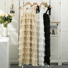 Women's Long Spaghetti Strap Dresses Ruffle Layered Tiered Sleeveless Summer