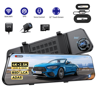 AZDOME 2CH 12''4K+2.5K Rückspiegel Dashcam 5GWiFi GPS 24H Park Mode +Hardwire-Kit
