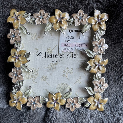 Collette et Cie 5” X 5” Photo Frame, Floral Metal Edge, 4” Square Photo