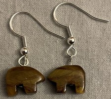 TIGER EYE HEARTLINE BEAR EARRINGS, Small - Beads w/Sterling Silver Ear Wires
