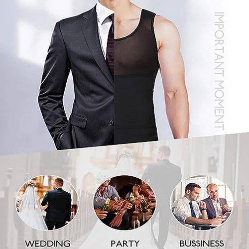 GILET DA UOMO BODY SHAPER SLIMMING PANCIA PETTO COMPRESSIONE T-SHIRT TANK TOP CINTURA - Foto 6 di 36