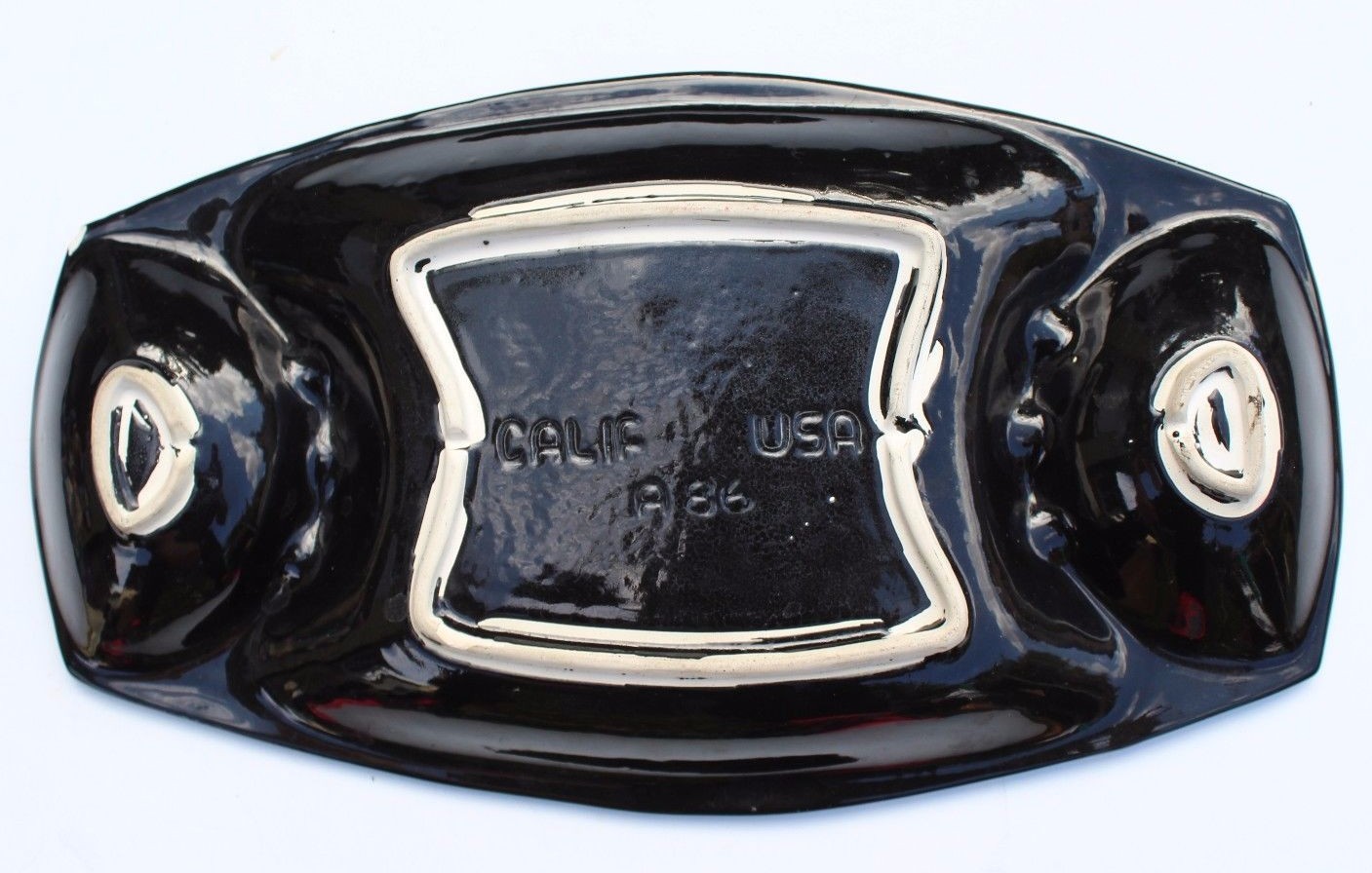 Vintage Large Mid Century Modern Retro California Pottery Black & Gold Ashtray