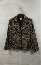 Chico's Women's Leopard Jacquard Jacket Tan Brown Full Zip Animal Print Sz 1