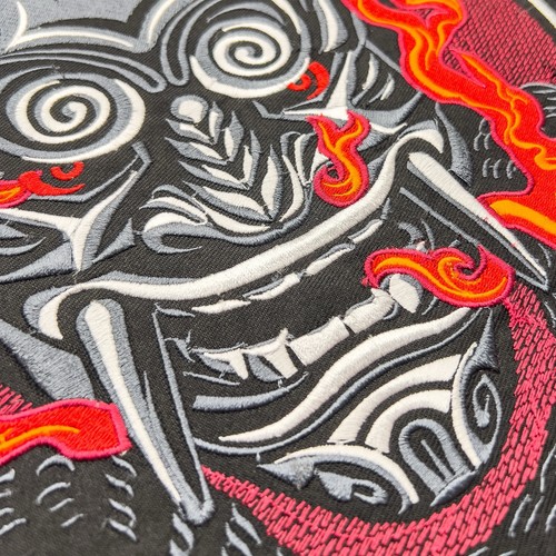 Cyberpunk Embroidered Patch Iron On Sew On Japanese Demon Mask Samurai BIG 12x13 - Picture 3 of 8